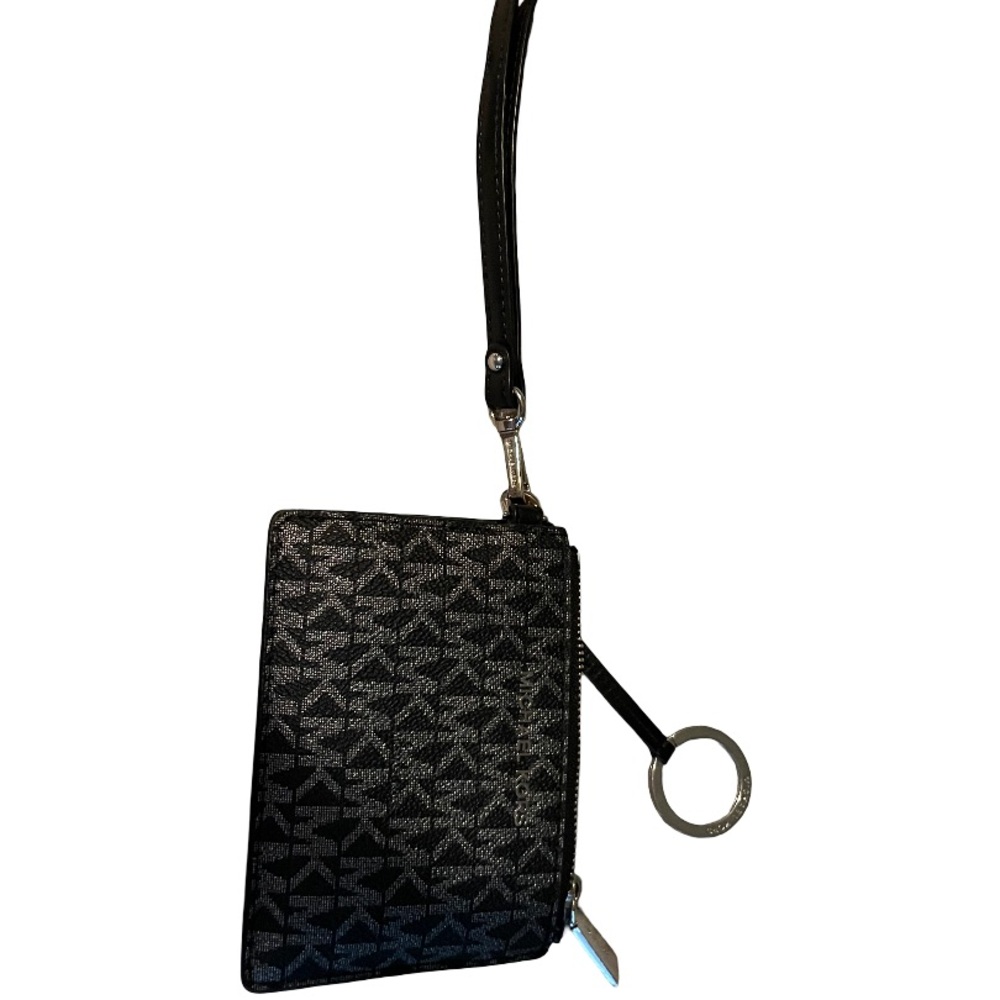 Black Patterned Wristlet with Key Ring